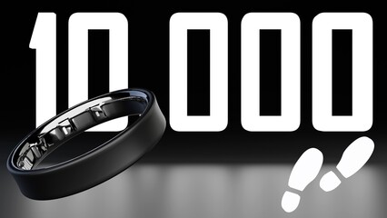 3d illustration of black smart ring with numbers 