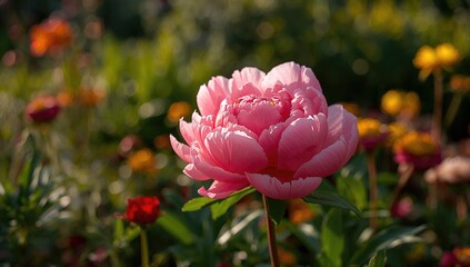 Obraz premium Vibrant Pink Peony Flower in Full Bloom, symbolizing seasonal beauty