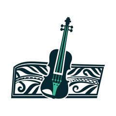 Abstract Violin on Music Stand Illustration A solid deep purple silhouette of a violin resting on a music stand © Warten Weg