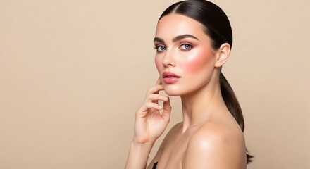 Beautiful woman face makeup beauty portrait skincare model cosmetics fashion style glamour studio shot