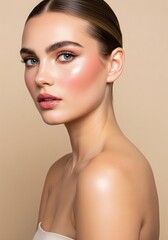 Beautiful woman with glowing skin and makeup for beauty and fashion concept and skincare and cosmetics