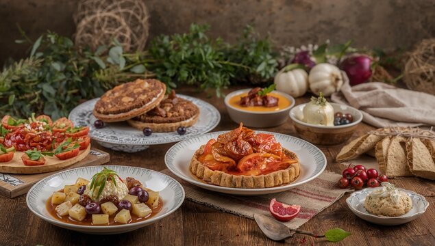 Food photography showcasing delicious food arrangements, ideal for editorial headers