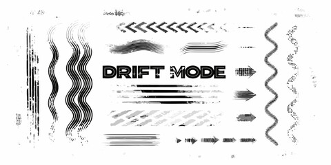 Collection of abstract graphic elements and grunge textures with the text drift mode