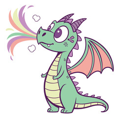 Fototapeta premium Adorable cartoon dragon with small wings exhaling a vibrant rainbow stream perfect for children s designs and fantasy themes