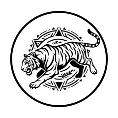 Walking Tiger - Black & White PNG