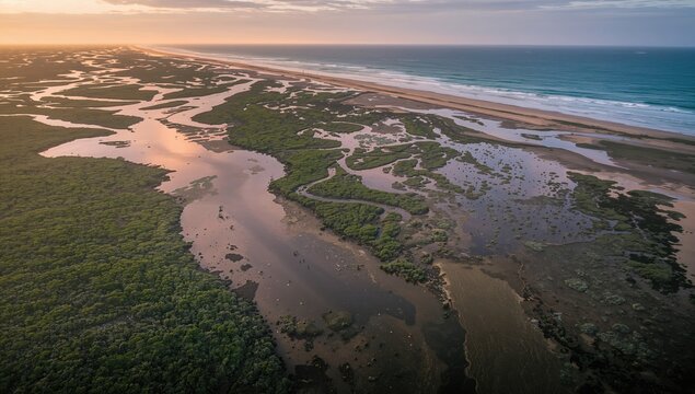 Aerial perspective of Broomes Willie Creek showcasing its beautiful tidal streams, seasonal change
