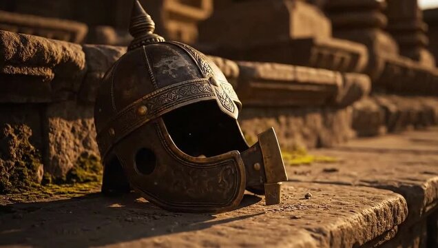 maharana pratap ancient indian warrior helmet grand stone palace steps