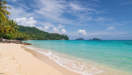 Fototapeta premium Tropical beach paradise with clear waters, ideal for relaxation and leisure