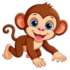 Obraz premium Cartoon baby monkey smiling and crawling. Adorable vector perfect for wildlife, jungle themes, baby animals, cute characters, and playful nature illustrations.