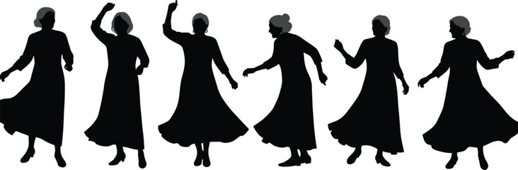 Silhouette of elderly woman dancing, senior lady in motion, joyful old woman, graceful dance movement, happiness, active lifestyle illustration