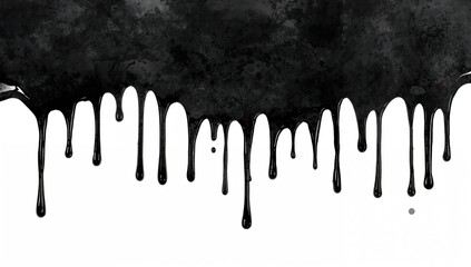 Black paint with melting drips creating an abstract liquid texture, suitable for artistic backgrounds.