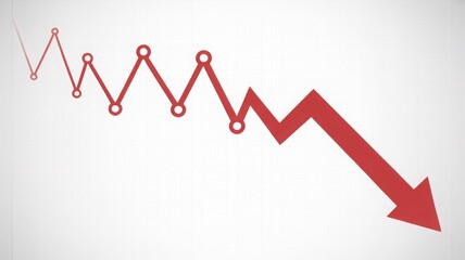 A red line chart descending downwards, symbolizing financial losses and economic decline. The downward arrow clearly indicates a negative trend. 
