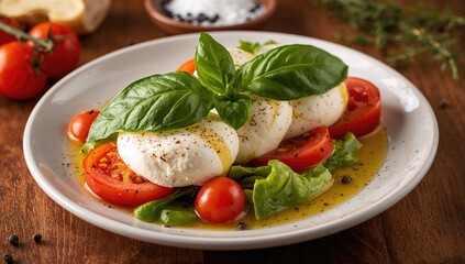 Classic Caprese salad featuring vibrant basil leaves