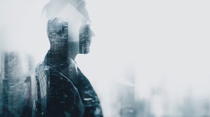 Businessman Silhouette and Cityscape with Copyspace for Text