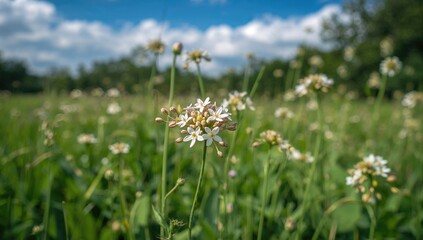 Fototapeta premium Flowers of Fagopyrum esculentum, common buckwheat, seasonal change