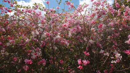 Bougainvillea blossoms in garden, vibrant hues enhancing outdoor aesthetics