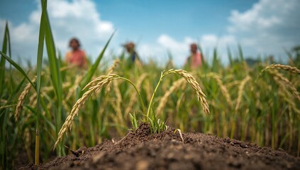 An organic rice field, promoting sustainable farming practices