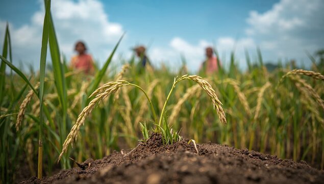 An organic rice field, promoting sustainable farming practices