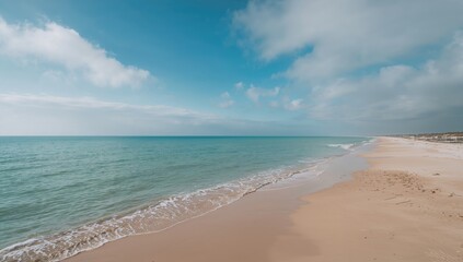 Fototapeta premium Overcast Skies Above Ocean and Sandy Shore Picture