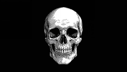 Black background featuring a skull sketch
