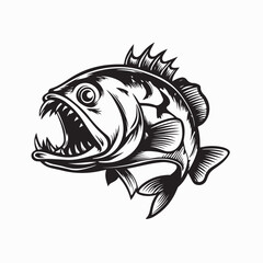 Predatory Piranha Fish with Sharp Bite Vector Design on white background