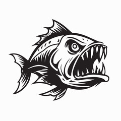 Aggressive Piranha Fish with Sharp Teeth Vector Illustration