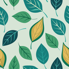Obraz premium Seamless pattern of fresh green and yellow autumn leaves falling gently