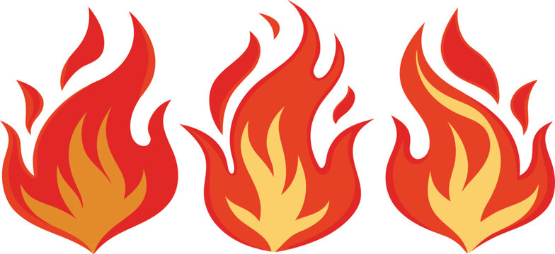 Three stylized flames in red and orange colors for representing heat and energy
