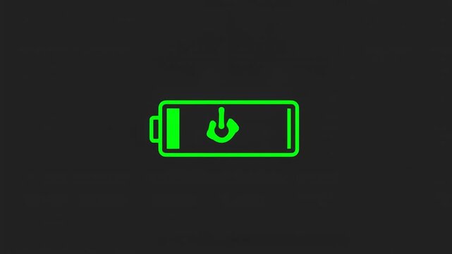 A vibrant, green power symbol illuminated on a deep gray backdrop, representing energy
