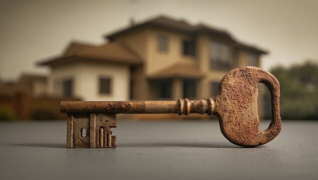 An antique key designed for locking and unlocking entrances, symbolizing security and access