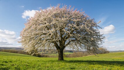 Chestnut Tree Blooming Brightly in a Sunlit Field During Spring