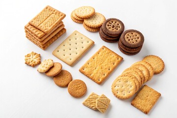 Crackers or biscuits on white background