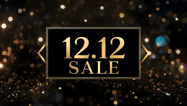 Elegant 12 12 Sale Promotion with Golden Bokeh Lights and Geometric Frame for Festive Holiday Shopping Season - Powered by Adobe