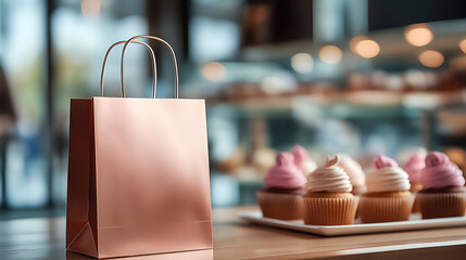 An elegant pastry bag next to delicious cupcakes, perfect for a sweet treat or celebration, showcasing delightful desserts.