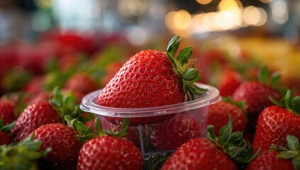 Fresh strawberries displayed in a plastic container, fiber-dense choice