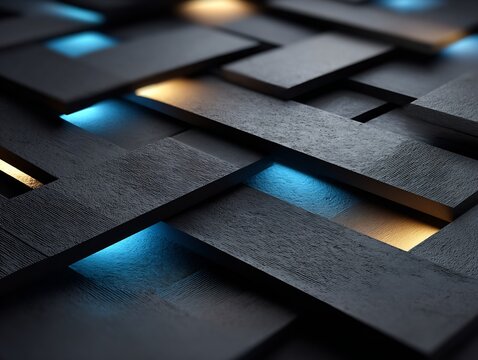 Dark charcoal geometric design glowing blue highlights modern corporate pattern