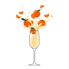 Orange juice splash with mandarin pieces in a glass  