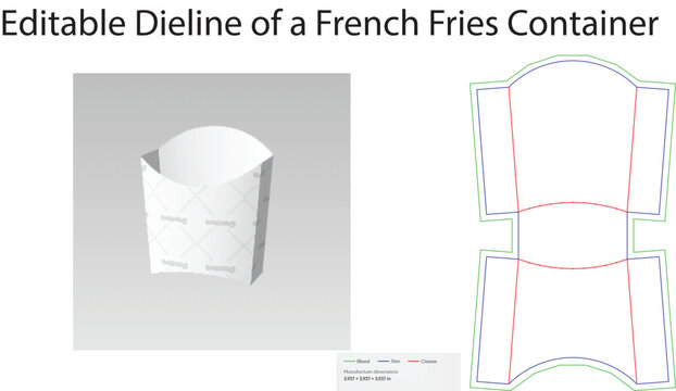 White french fry container template dieline packaging