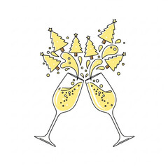 Cheers with champagne glasses celebrating New Year, Christmas  