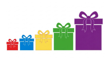 Colorful presents arranged in increasing size with bows on top - Concept of New Year, Christmas  
