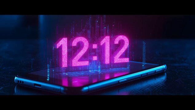 Digital Time Display A Captivating Fusion of Technology and Art Showcased on a Sleek Smartphone Screen with a Futuristic Design