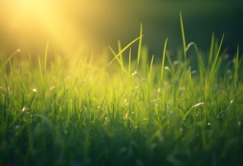 Fototapeta premium Sunlight Illuminates Fresh Green Grass in a Peaceful Field