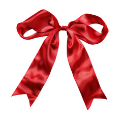 Crimson satin ribbon tied bow graceful flowing tails elegant gift wrapping festive holiday cheer