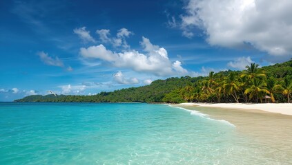 Naklejka premium Secluded coastal paradise surrounded by dense forest