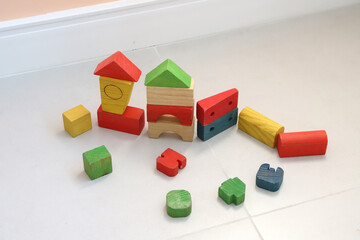 Eco-friendly toys. Colorful wooden blocks for educational play and children's learning