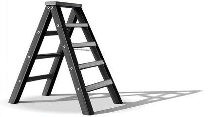 Black wooden step ladder isolated on white background with shadow