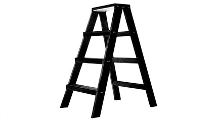Black wooden step ladder isolated on a white background for various uses