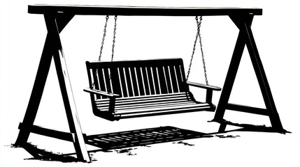 Wooden swing silhouette against white background for leisure and relaxation