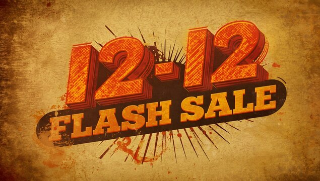 Retro 12 12 Flash Sale Advertisement Featuring Bold Typography and Vintage Texture for a Festive Shopping Event