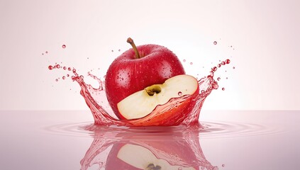 Close-up of a fresh apple surrounded by water droplets, symbolizing health and vitality